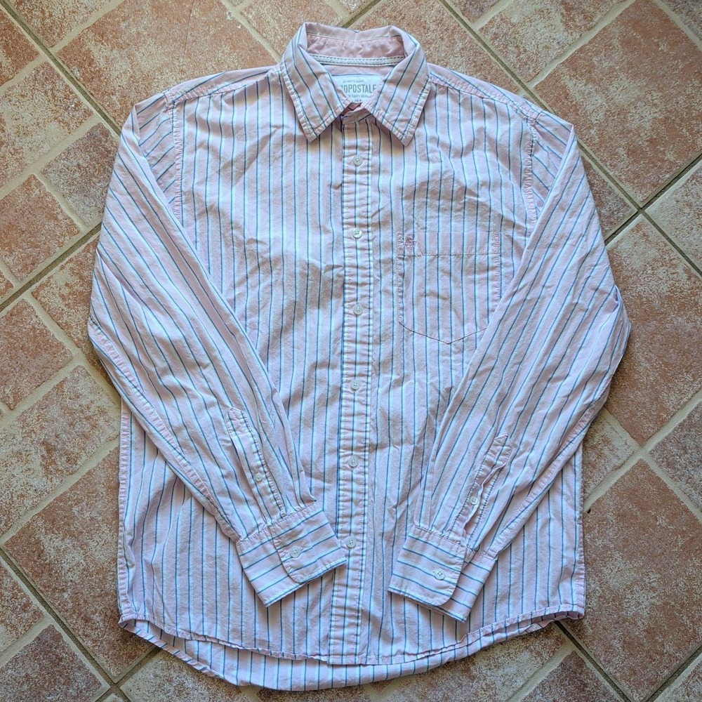 Aeropostale Button Down Shirt Mens Medium Pink Blue Striped Long Sleeve Cotton